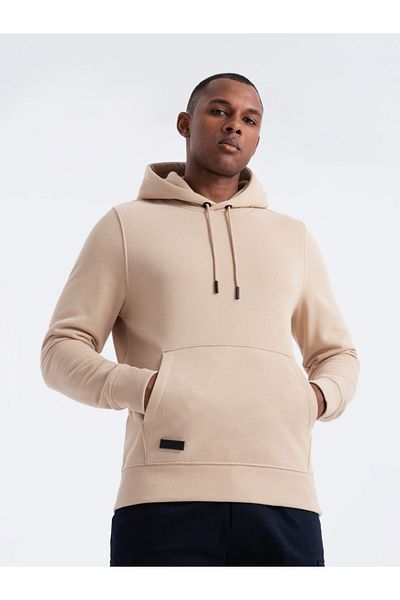 OMBRE BASIC ανδρικό βαμβακερό φούτερ καγκουρό hoodie - μπεζ V6 OM-SSBN-0161 L
