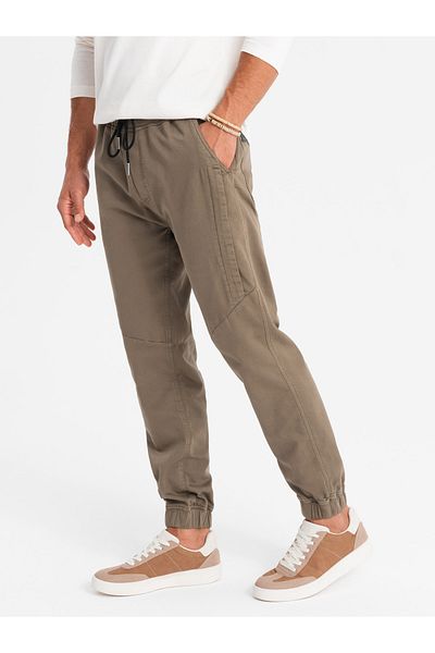 OMBRE Pánské pletené joggery s řasením - tmavě hnědé V2 OM-PAJO-0202 XL