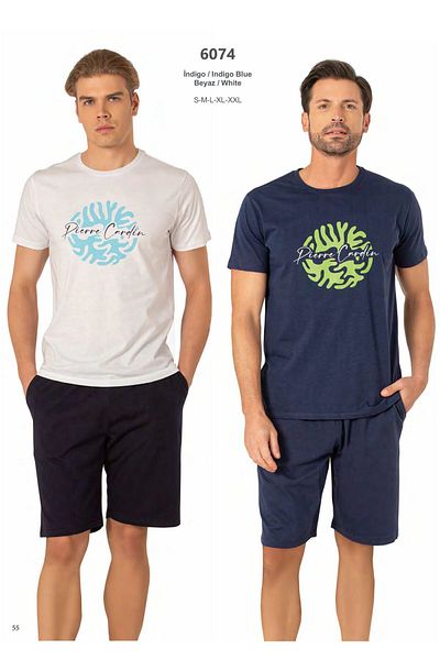 Pierre Cardin Set de pijamale din bumbac pieptănat pentru bărbați cu mâneci scurte și pantaloni scurți THCLVR.60.74PC.VR