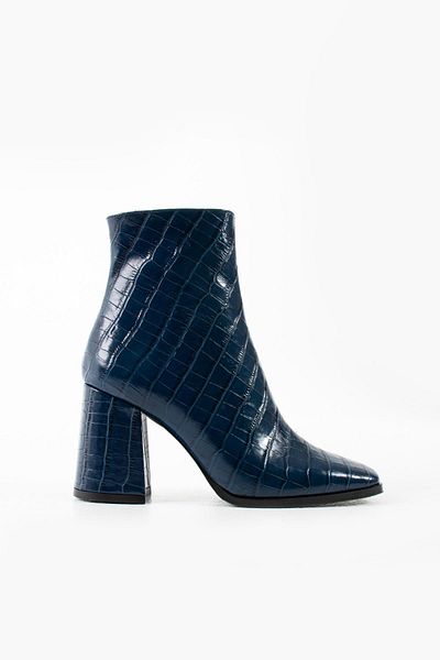 FOLLİNİ Navy Blue Crocodile Women's Genuine Leather Boots