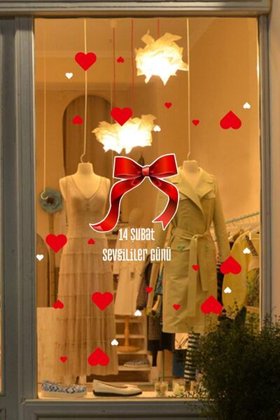 New Jargon Panglică Roșie și Inimi Autocolant pentru Vitrină din Sticlă de Zi...