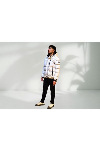 Campione Men's Hooded Zipper and Snap Closure Shrinkable Sleeves Puffer Coat 253429701