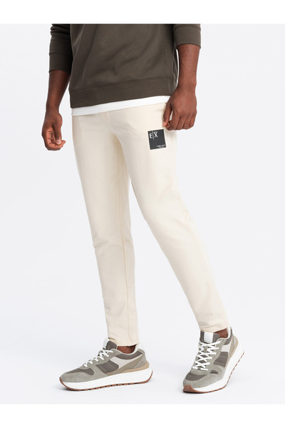 OMBRE Ανδρικό φούτερ με λογότυπο - κρεμ V2 OM-PASK-0167 S