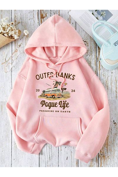 PALPİTO Φούτερ με κουκούλα Unisex Pink Outer Banks με στάμπα