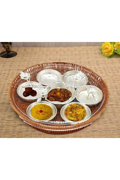 Cady One 9 Pieces Serving Trays Set With Lid Silver Round 40Cm