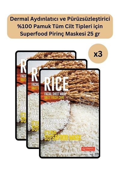 Dermal 25 Gr Set of 3 - Brightening and Smoothing Superfood Rice Mask, for All Skin Types