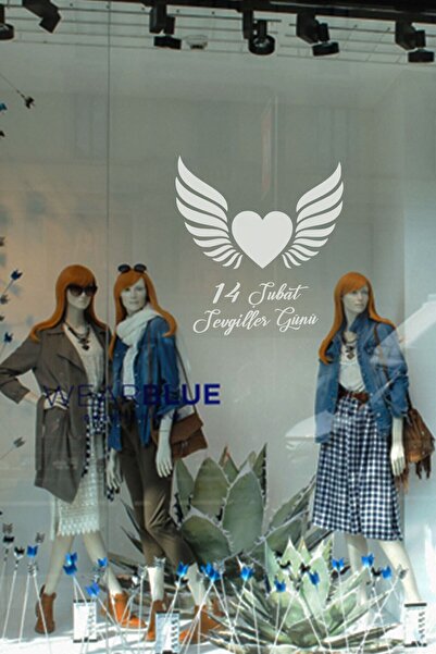 New Jargon Autocolant de 60 cm cu text de Ziua Îndrăgostiților și inimă cu aripi