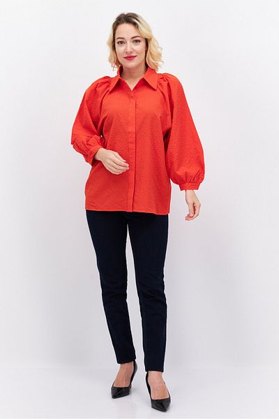 Esprit Women Pointed Neck Long  Sleeves Textured Blouse, Red