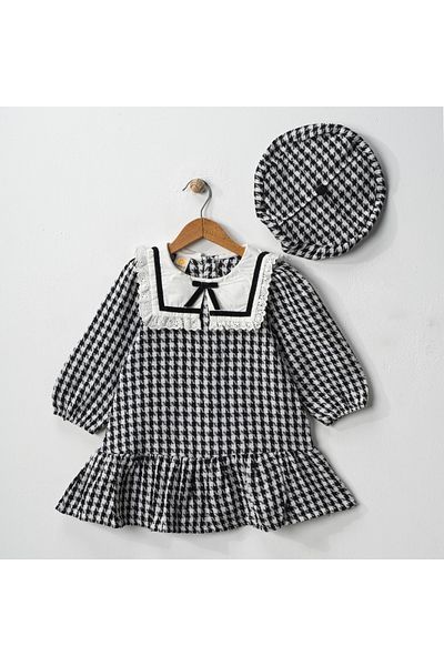 DFN Rochie vintage din stofă din tweed cu pălărie de pictor