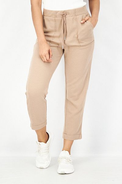 Esprit Women Regular Fit Plain Drawstring Pants, Tan