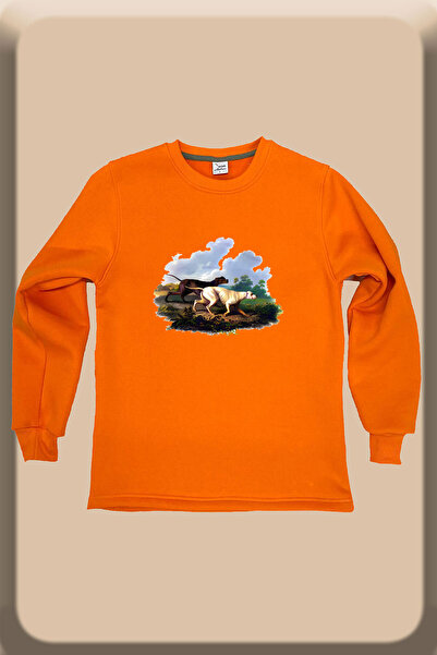 WİDİ Мисливські собаки Hunter З принтом Regular Fit 100% бавовна Велосипедний комір Помаранчевий світшот