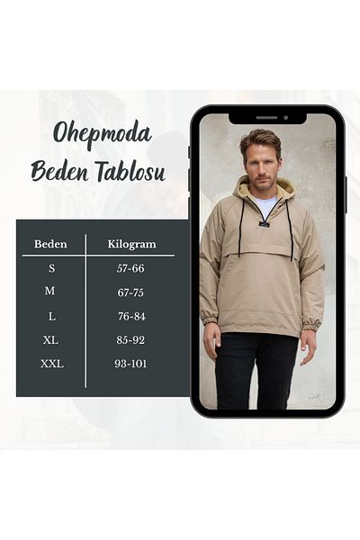 OHM OHEPMODA Ανδρικό παλτό βροχής με γούνινη τσέπη καγκουρό με λεπτή εφαρμογή