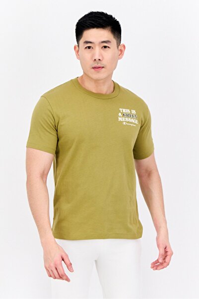 Champion تي شيرت رجالي رياضي بأكمام قصيرة مناسب للأنشطة الخارجية، زيتوني