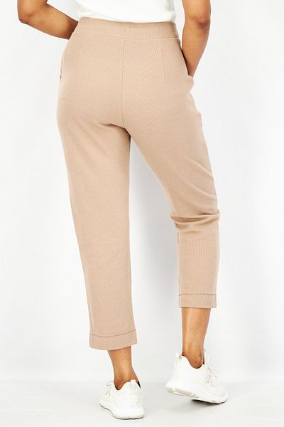 Esprit Women Regular Fit Plain Drawstring Pants, Tan