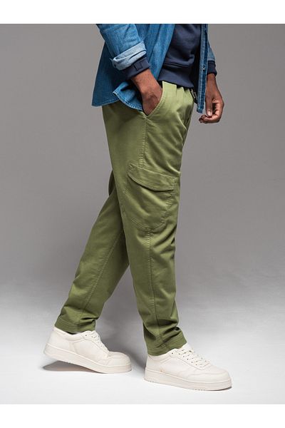 OMBRE Ανδρικά πλεκτά joggers με τσέπες φορτίου - olive V3 OM-PAJO-0199 L