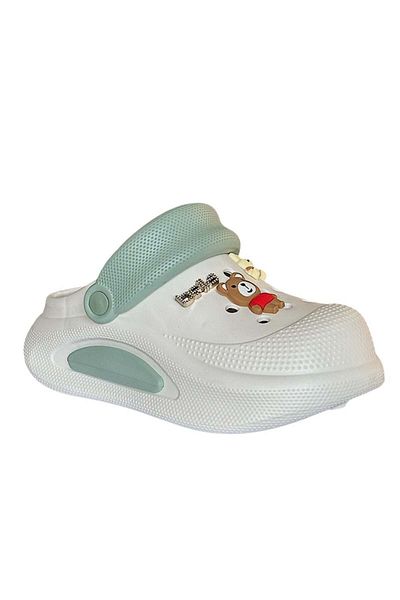 Akınal Bella E468 White/Green Women's Sabo Slippers