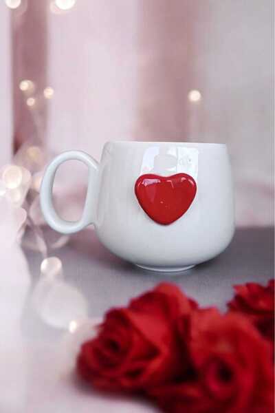 BOONLÜLE One Love One Heart - Kırmızı Büyük Kalpli El Yapımı Seramik Mug 200 ...
