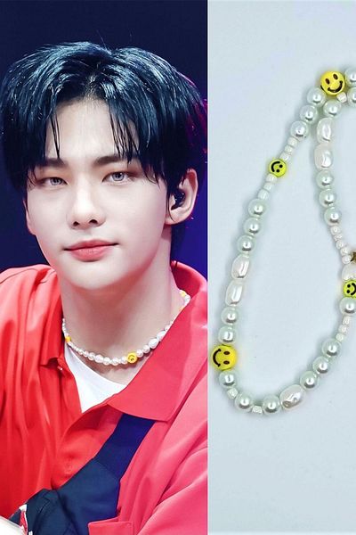 KRIMO Kpop Stray Kids Hyunjin Smiley Pearl Beads Necklace