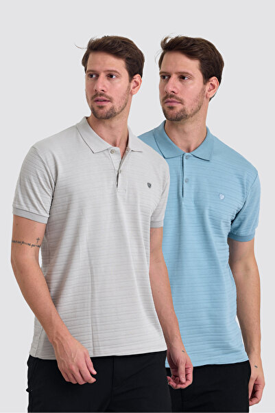 MAXIMILLIAN Men's Slim Fit Polo Collar T-shirt - 100% Cotton, 2-piece Cut, Gr...