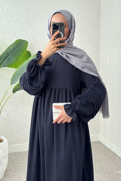 Salih Çelebi Rochie Hijab Detaliată Scallop 2207 - ALBASTRU ÎNCHIS