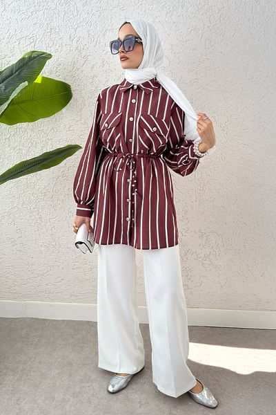 Salih Çelebi Waist Drawstring Hijab Tunic 2200 - Bordo