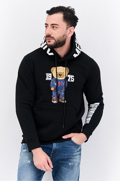 Members Only Men Hooded Graphic Print Long Sleeves Sweatshirt, Black