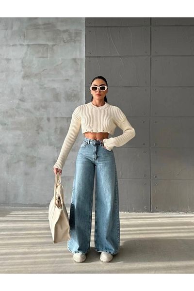 LAMİRA Palazzo Snow Washed Palazzo Jean Trousers