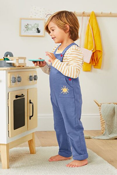 Tchibo Toddler Boys 2 Pcs Stripe Top With Plain Pants Set, Yellow and Purple