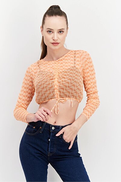 Dippin' Daisy's Women Round Neck Long Sleeve Abstract Print Top, Orange