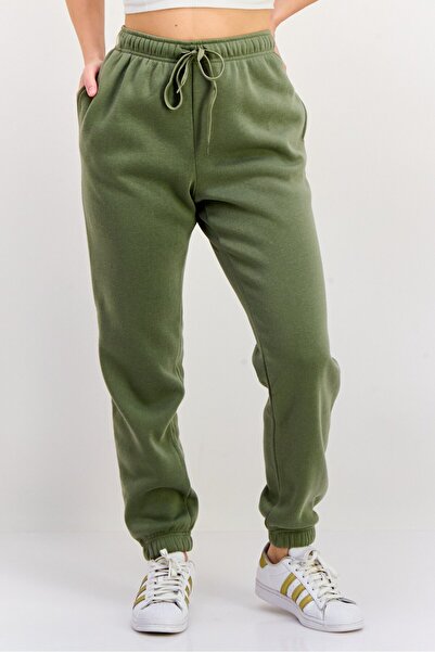 Fit Collective Women Drawstring Plain Sweatpants, Green