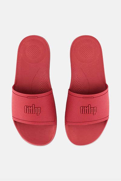 Fitflop Men Slip On Brand Logo Slides, Red