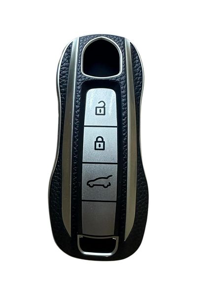 EBG İSTANBUL Porsche 3 Button High Quality Leather Control Case Black Silver Color