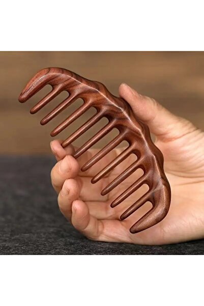 Sorendy Kıvırcık Saçlar için Ahşap Sandal Ağacı Geniş Seyrek Dişli Tarak AT-129 - 12 cm Mini Boy Tarağı