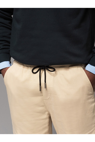 OMBRE Ανδρικά πλεκτά joggers με τσέπες φορτίου - κρέμα V1 OM-PAJO-0199 M