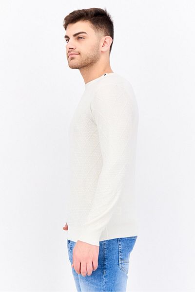 Sorbino Men Crew Neck Textured Long Sleeves Sweatshirt, Cream