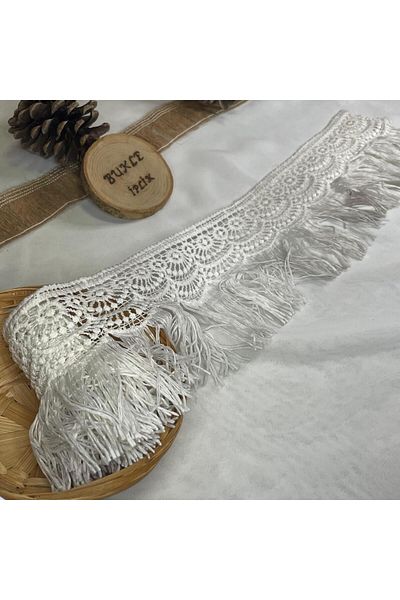Bukle İplik Ethnic Retro Patterned Wire Fringed Guipure Decorative Strip (4 cm Width) - 1 Meter