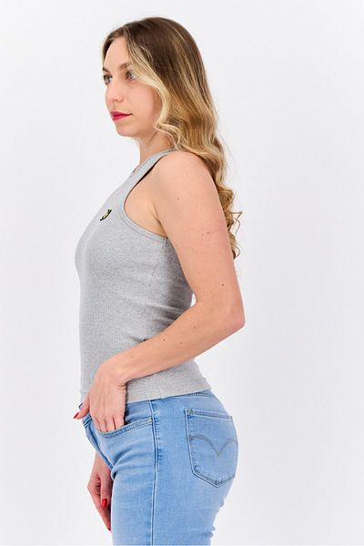 Lyle & Scott Women Round Neck Sleeveless Embroidered Logo Tank Top, Grey