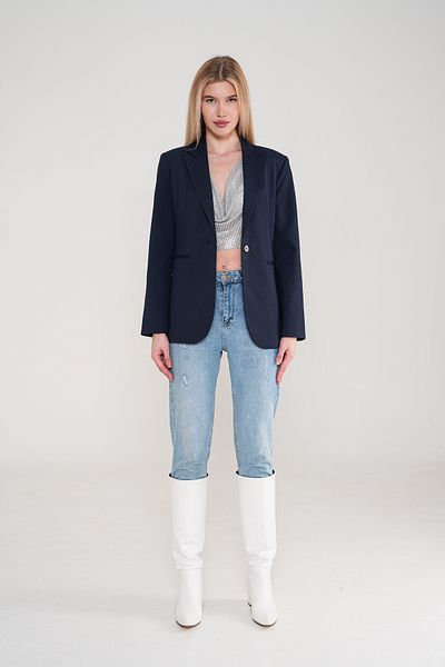 nisya Jachetă blazer de damă, albastru bleumarin, cu detaliu de buzunar