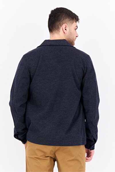 Threadbare Men Solid Long Sleeve Jacket Shirt, Navy Blue