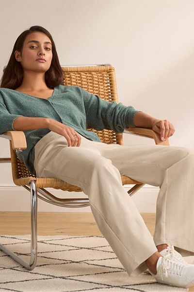 Tchibo Women Regular Fit Stripe No Pocket Pants, Tan
