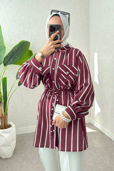 Salih Çelebi Waist Drawstring Hijab Tunic 2200 - Bordo