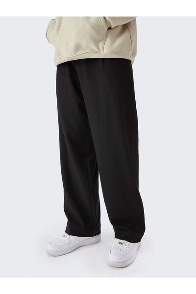 THE WHITE Ανδρικό μαύρο βαμβακερό παντελόνι με ίσιο πόδι, φαρδύ κοψίματος