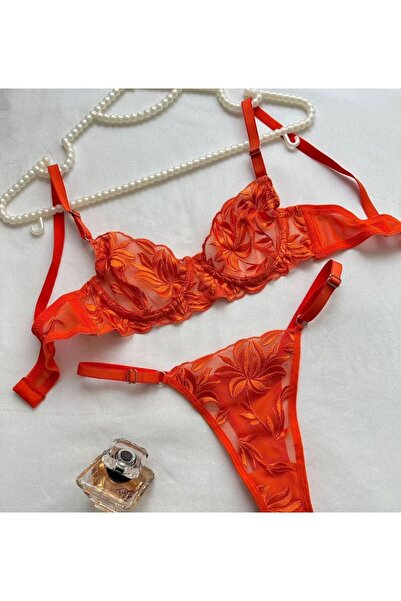 MODA Πορτοκαλί Φύλλο Μπροντέ