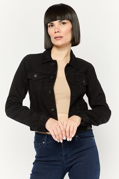 Diesel Women Solid Denim Jacket, Black