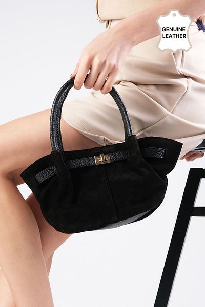 Mio Gusto Genuine Suede Black Color Mini Hand and Arm Women's Bag