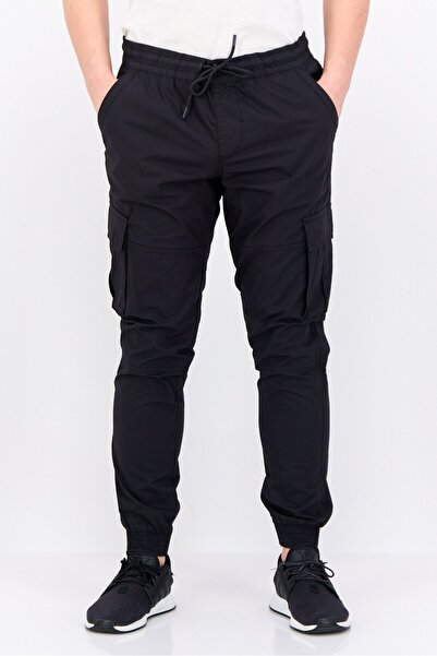Threadbare Men Regular Fit Drawstring Plain Cargo Pants, Black