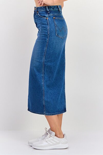 WRANGLER Women Washed Denim Maxi Skirt, Blue