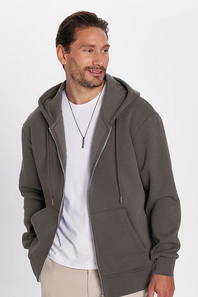 Tudors Φούτερ Unisex Relax Fit Relaxed Cut Cotton Fleece με διπλή τσέπη με φερμουάρ γκρι κουκούλα