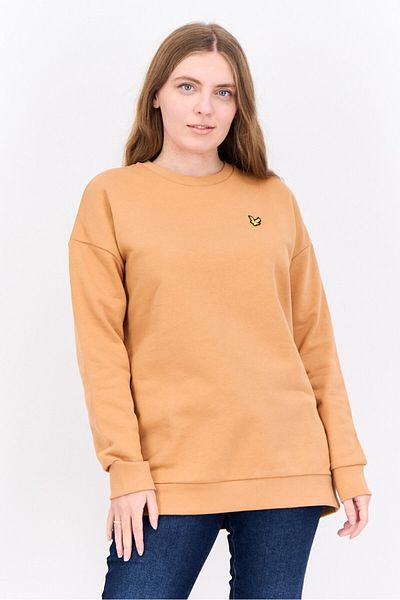 Lyle & Scott Women Crew Neck Brand Logo Long Sleeves Sweatshirt, Tan