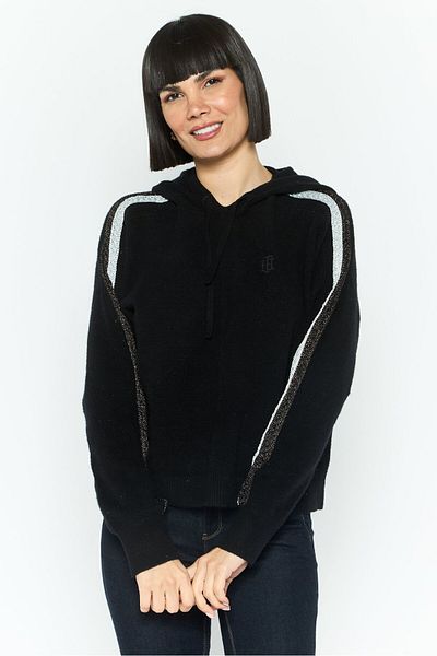 Tommy Hilfiger Women Hooded Plain Long Sleeve Sweater, Black